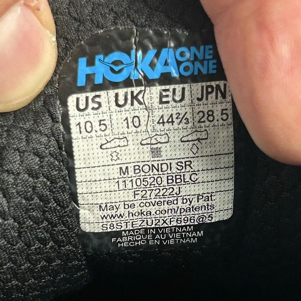 Hoka One One Bondi SR Shoes Mens Size 10.5 Black Leather Slip Resistant Work
